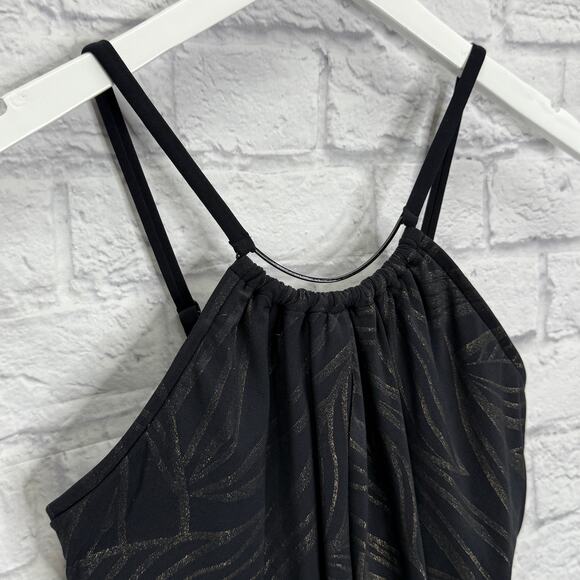 Magicsuit Jill Gold Leaf One Piece Swimsuit Black Size 10 Slimming Mesh Flyaway - Picture 2 of 6